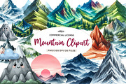 Watercolor Mountain Clipart, an Illustration by CreationArt (Thumbnail 1 of 9)