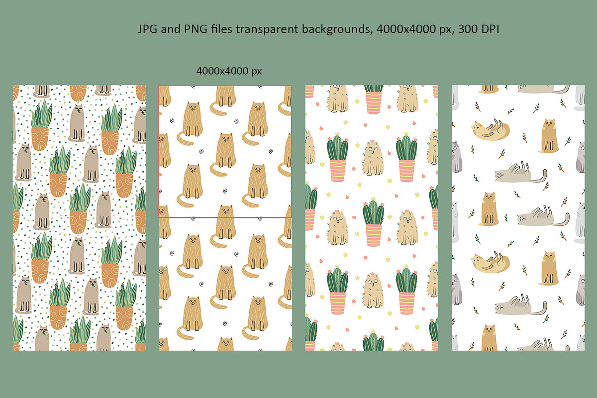 Cats and Plants Clipart and Patterns, an Animal Illustration by Anna Druzhkova (Photo 8 of 23)