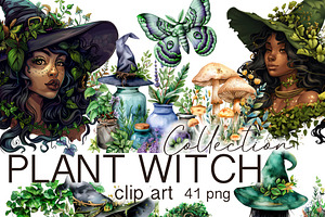 Watercolor Green Witch Clipart