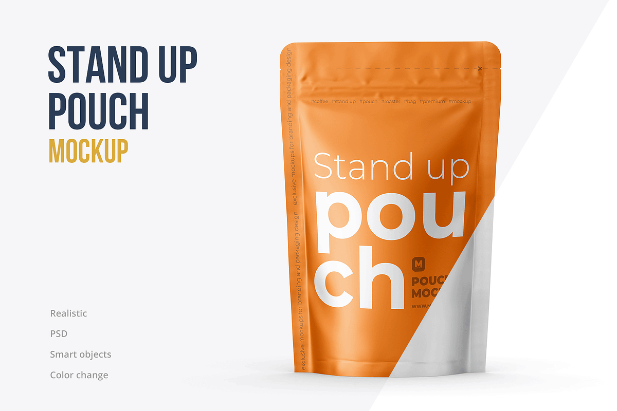 Stand Up Pouch Mockup Front view, a Cups & Container Mockup by easymock (Photo 1 of 12)