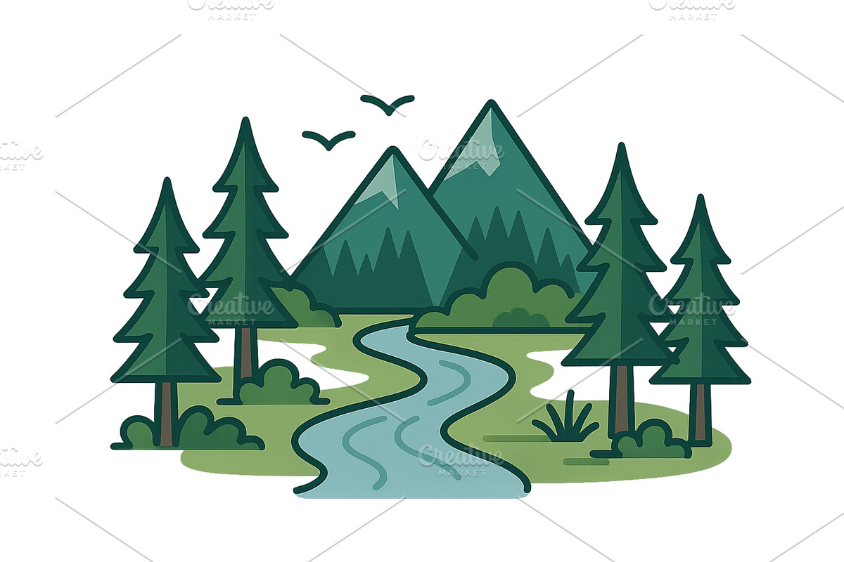 Scenic river flowing through a lush, an Illustration by ZinetroN
