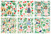 Garden spring girls seamless pattern, an Illustration by SinaCreation (Thumbnail 2 of 6)