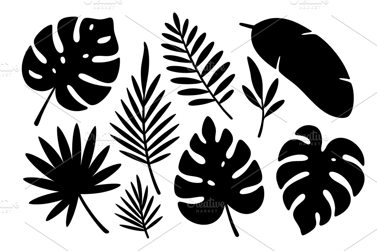 Black tropical leaf silhouettes, an Illustration by GraphiShop