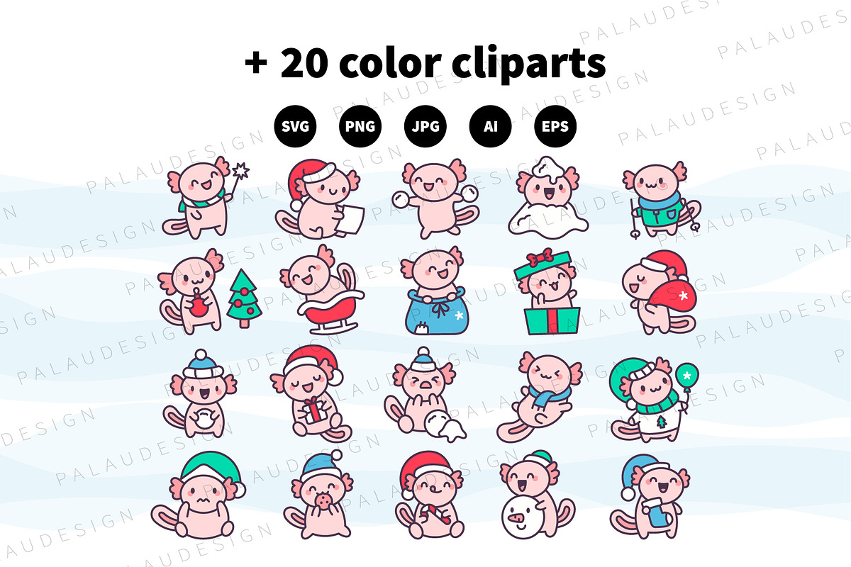 Axolotl Xmas Illustration Pack, a Seasonal Illustration by Palau (Photo 8 of 10)