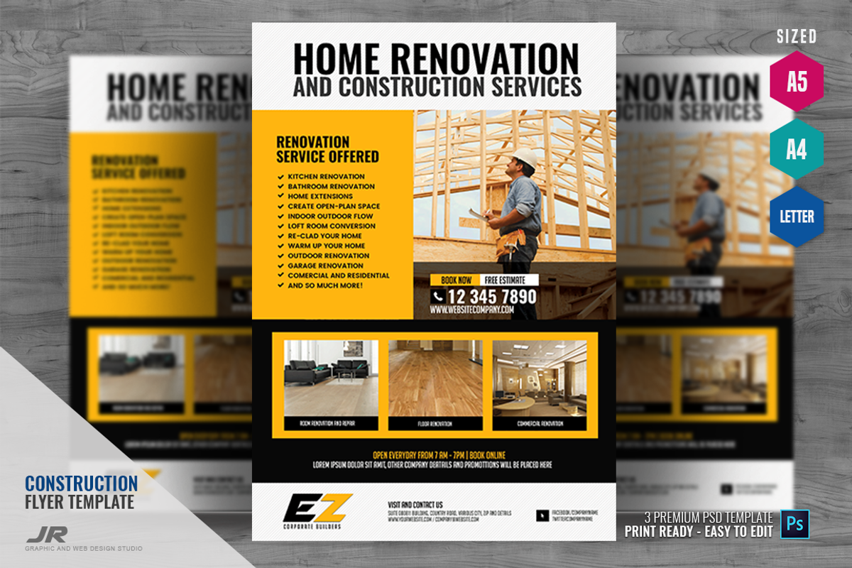 Construction Company Flyer Design, a Flyer Template by PSDPixel, image size:1200x800