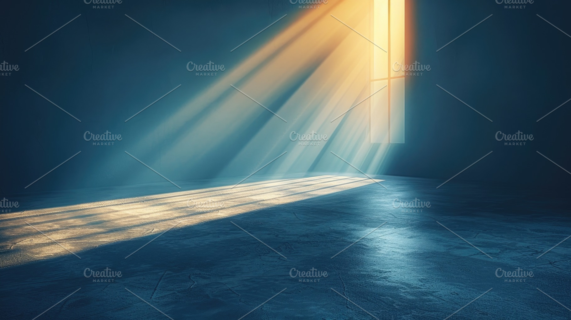 Empty Blue Room With Sunlight Beams Through Window, a Background Photo by José Manuel Gelpi