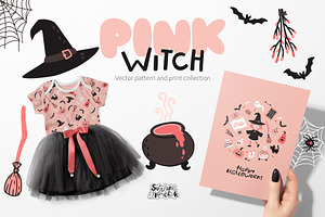 Pink Witch Pattern And Print