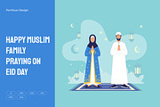 Happy Muslim Family Praying Eid Day, a Seasonal Illustration by Partikusi Design (Thumbnail 1 of 3)