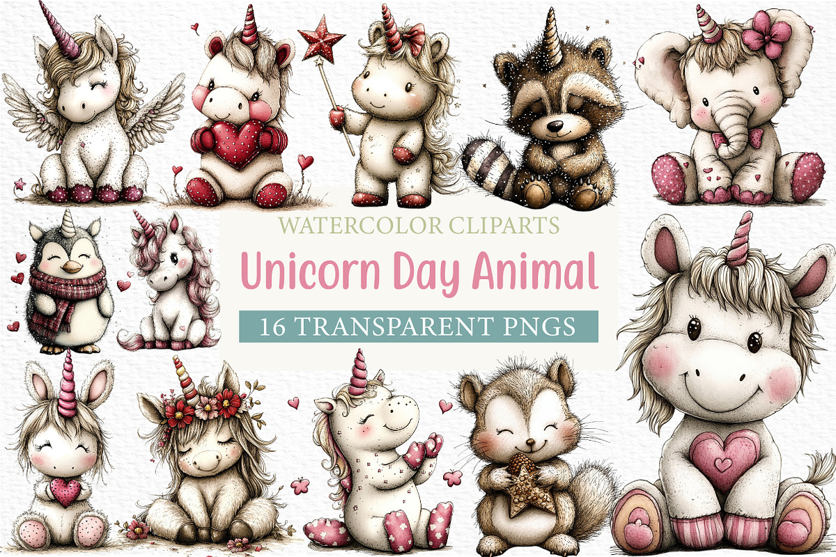 Whimsical Unicorn Day Animal Clipart, an Illustration by Craft Nest (Photo 1 of 5)