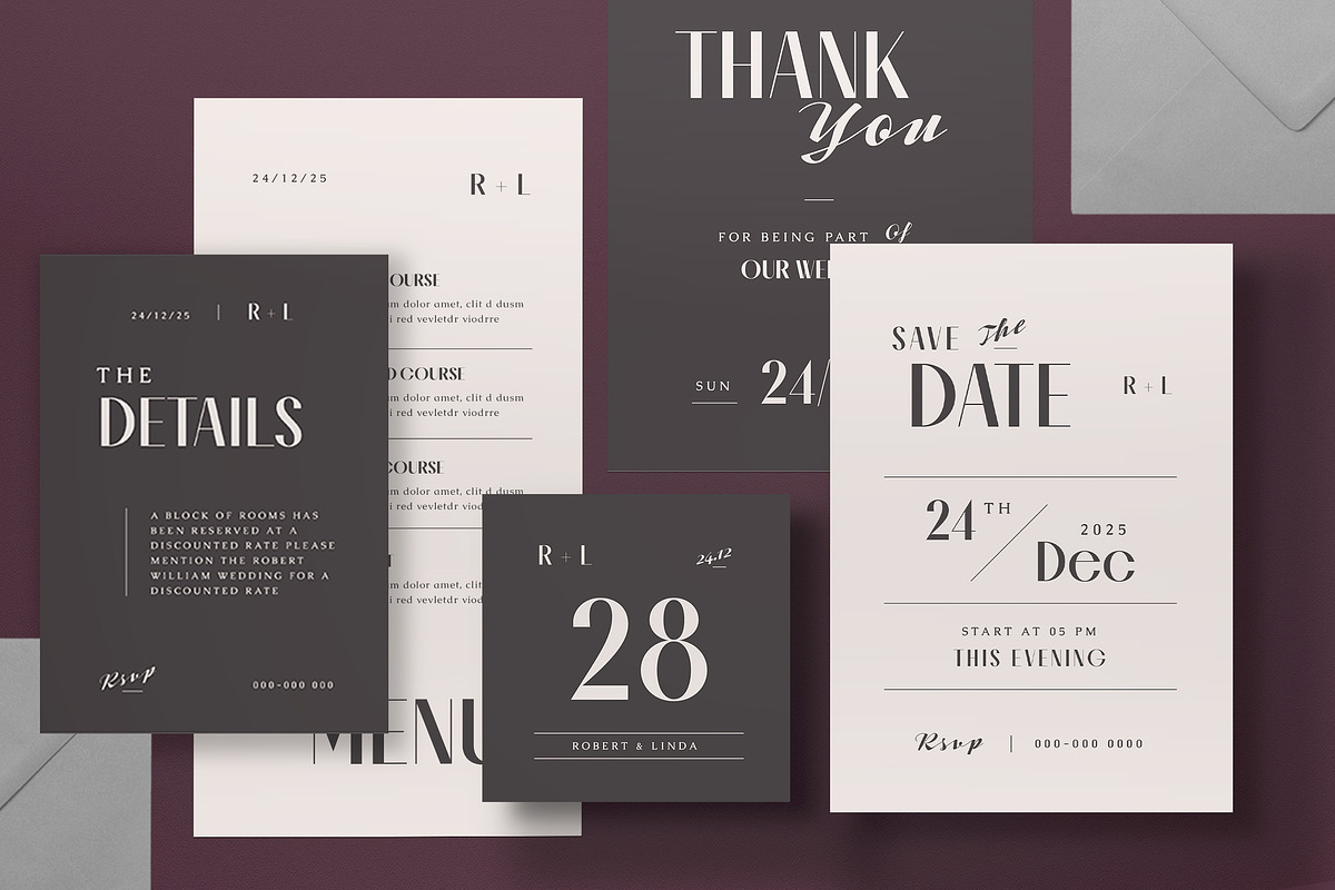 Minimalist Wedding Invitation Set, an Invitation Template by graphicook (Photo 3 of 3)