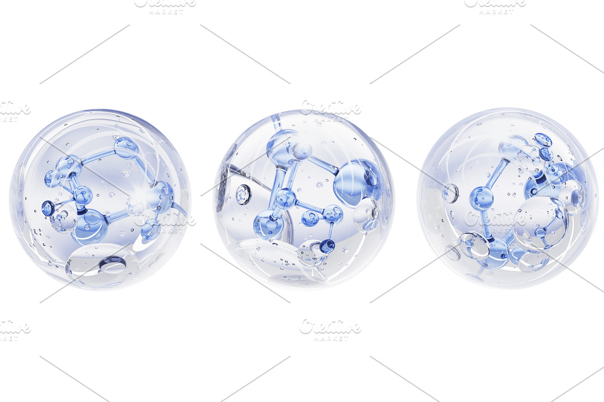 Blue hyaluronic acid 3D molecules in, a Healthcare Illustration by Marozhkastudio