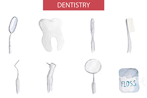 Set of vector dentistry instruments