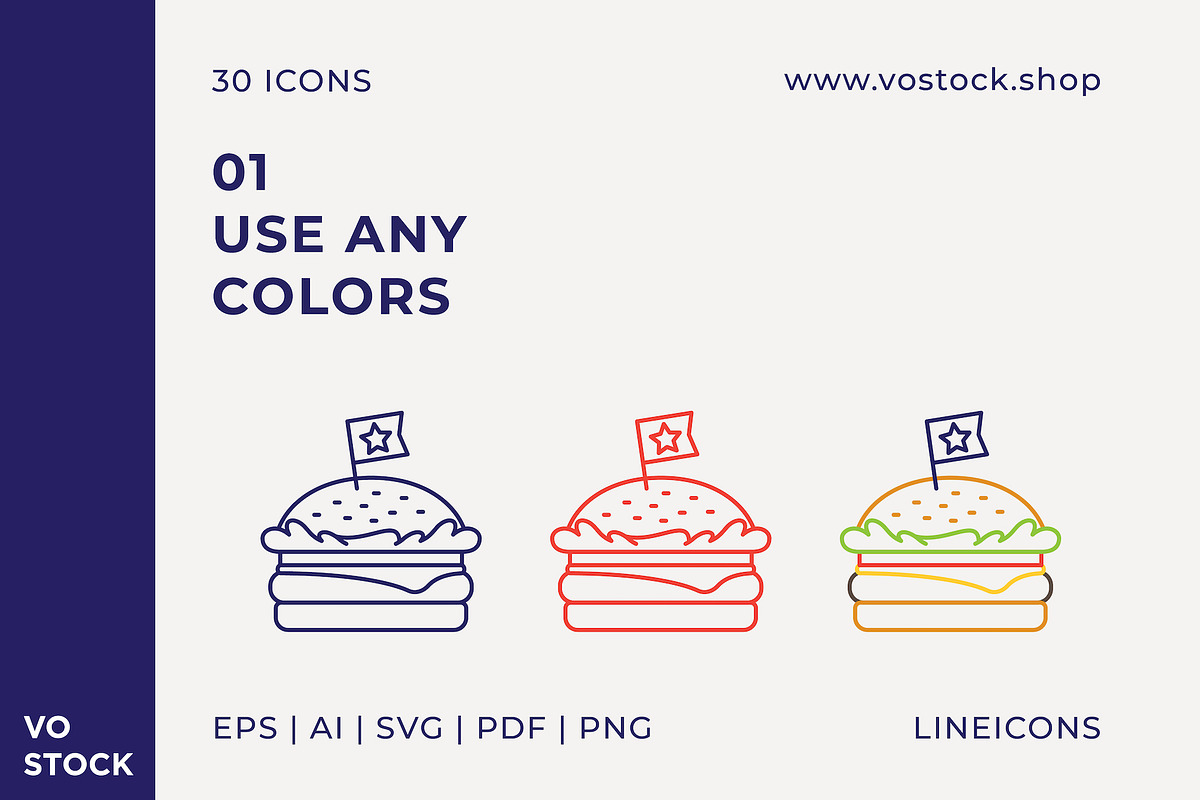 30 Independence Day Icons, an Outline Icon by vo.stock (Photo 3 of 6)