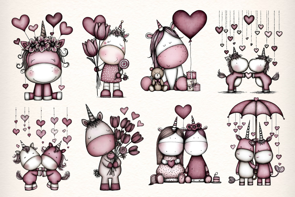 Whimsical Unicorn Loved Clipart, an Illustration by Dream Creation (Photo 5 of 7)