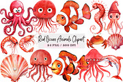 Red Ocean Animals Clipart, an Illustration by DreamArtGraphic (Thumbnail 4 of 4)