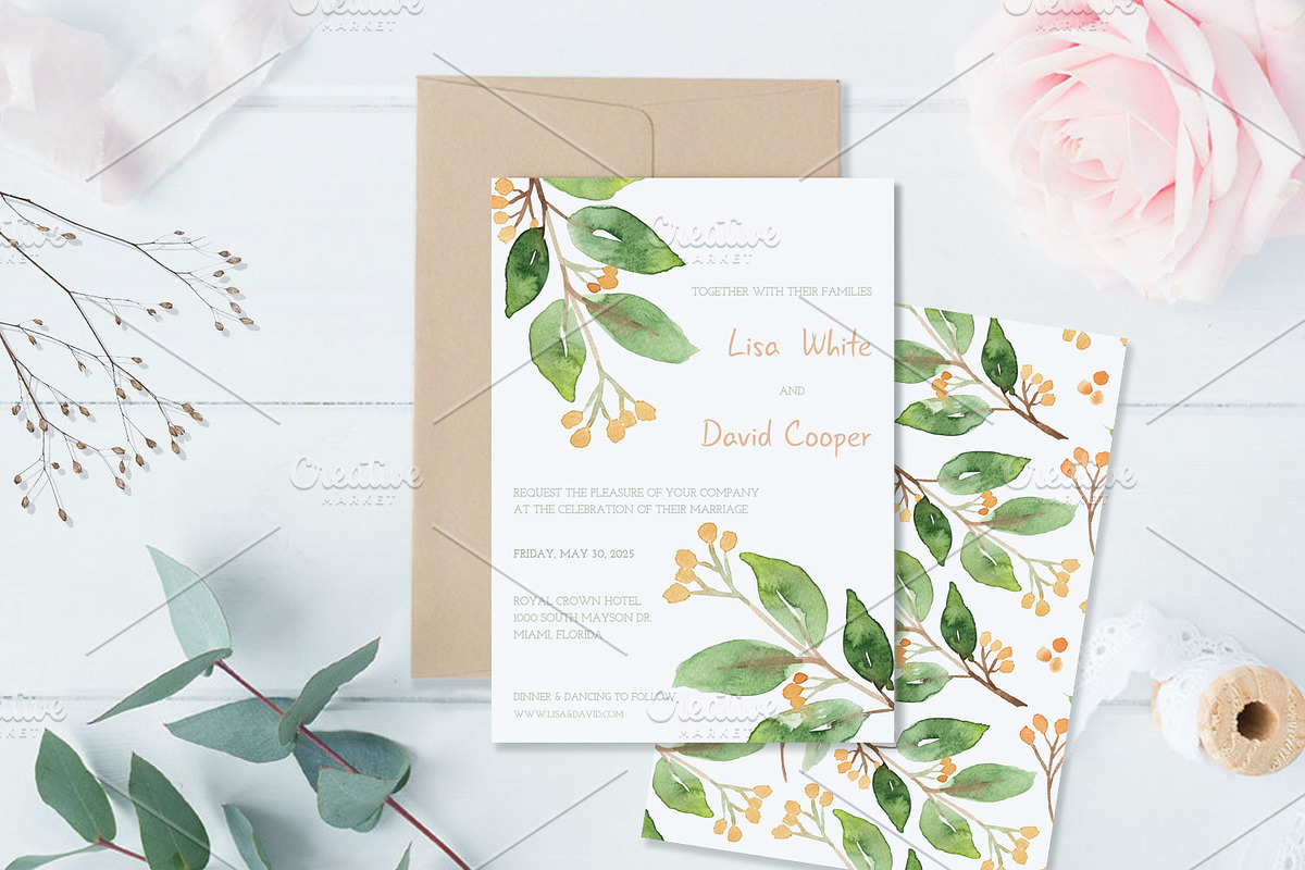 Floral Watercolor Wedding Invitation, an Invitation Template by Love Design (Photo 4 of 7)