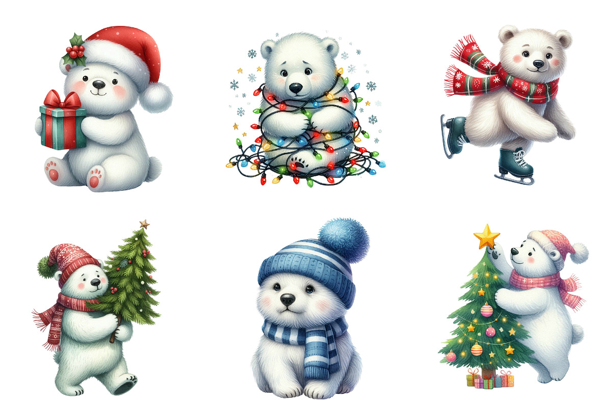 Watercolor Christmas Polar Bear, an Illustration by DreamArtGraphic (Photo 4 of 4)