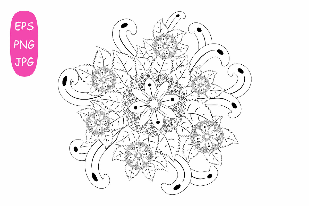 Flower Mandala: 5 Coloring Pages, a Poster Template by Michiru13 (Photo 3 of 6)