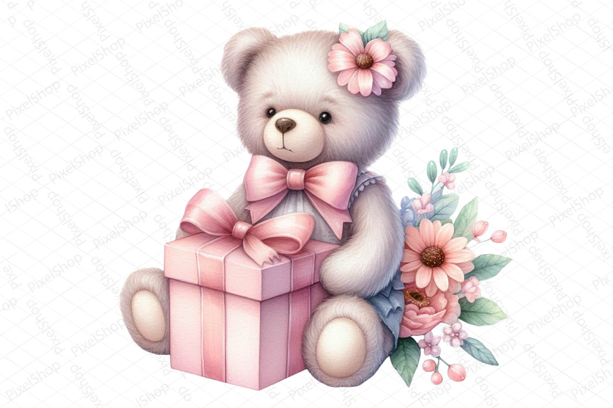 Teddy Bear with Gift Box Clipart, an Illustration by DreamPrint404 (Photo 3 of 4)