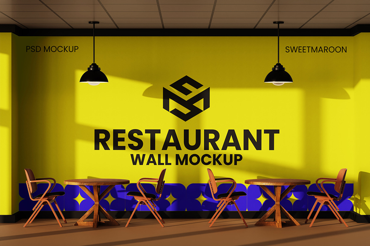 Restaurant Wall Mockup, an Advertising Mockup by sweetmaroon.studio (Photo 2 of 4)