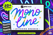 Procreate Monoline Lettering Brushes, a Brush Add-On by Nurmiftah (Thumbnail 1 of 10)