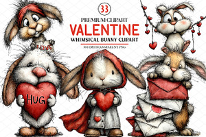 Whimsical Valentine Bunny Clipart, an Illustration by cherrydesign