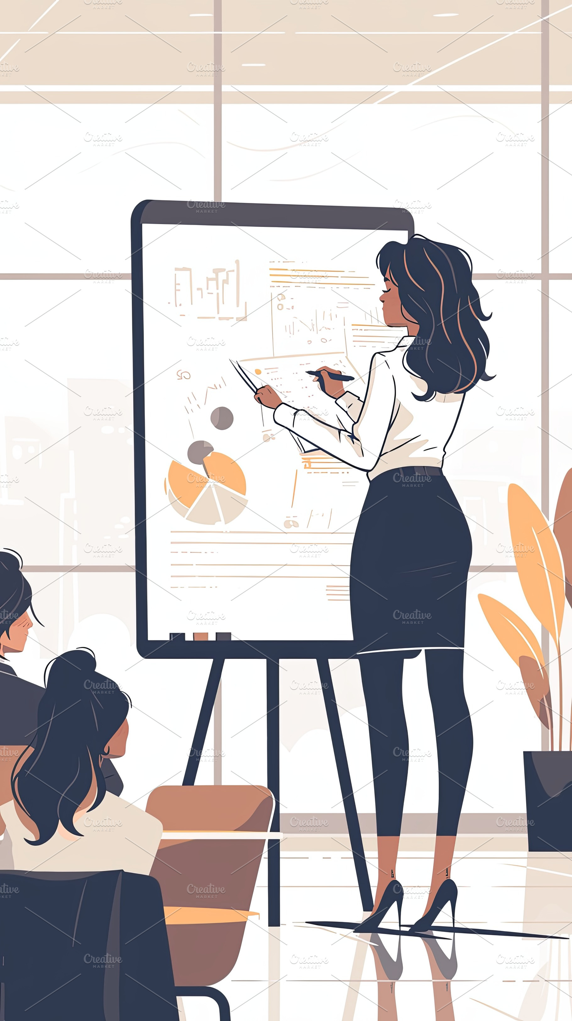 Businesswoman delivering presentation to a team with visual data displays, a Photo by AS photostudio