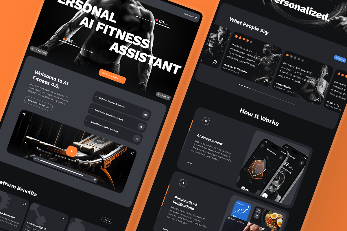 sandow: AI Fitness & Diet Website, a Landing Page Template by strangehelix.bio (Photo 6 of 9)