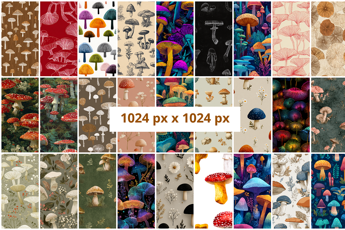 110 Mushrooms Seamless Patterns, a Pattern Graphic by mkStudioLab (Photo 2 of 4)