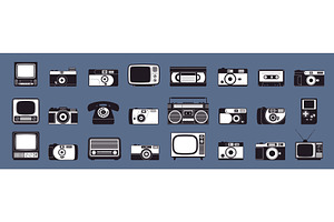 Retro media black stickers, a Technology Illustration by LadadikArt