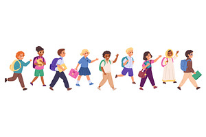 Cute children going school. Funny, an Object Illustration by YummyBuum