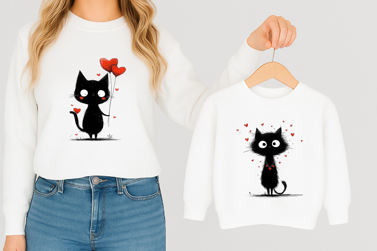Whimsical Valentine Black Cat Clipar, an Illustration by designcity5 (Photo 5 of 5)