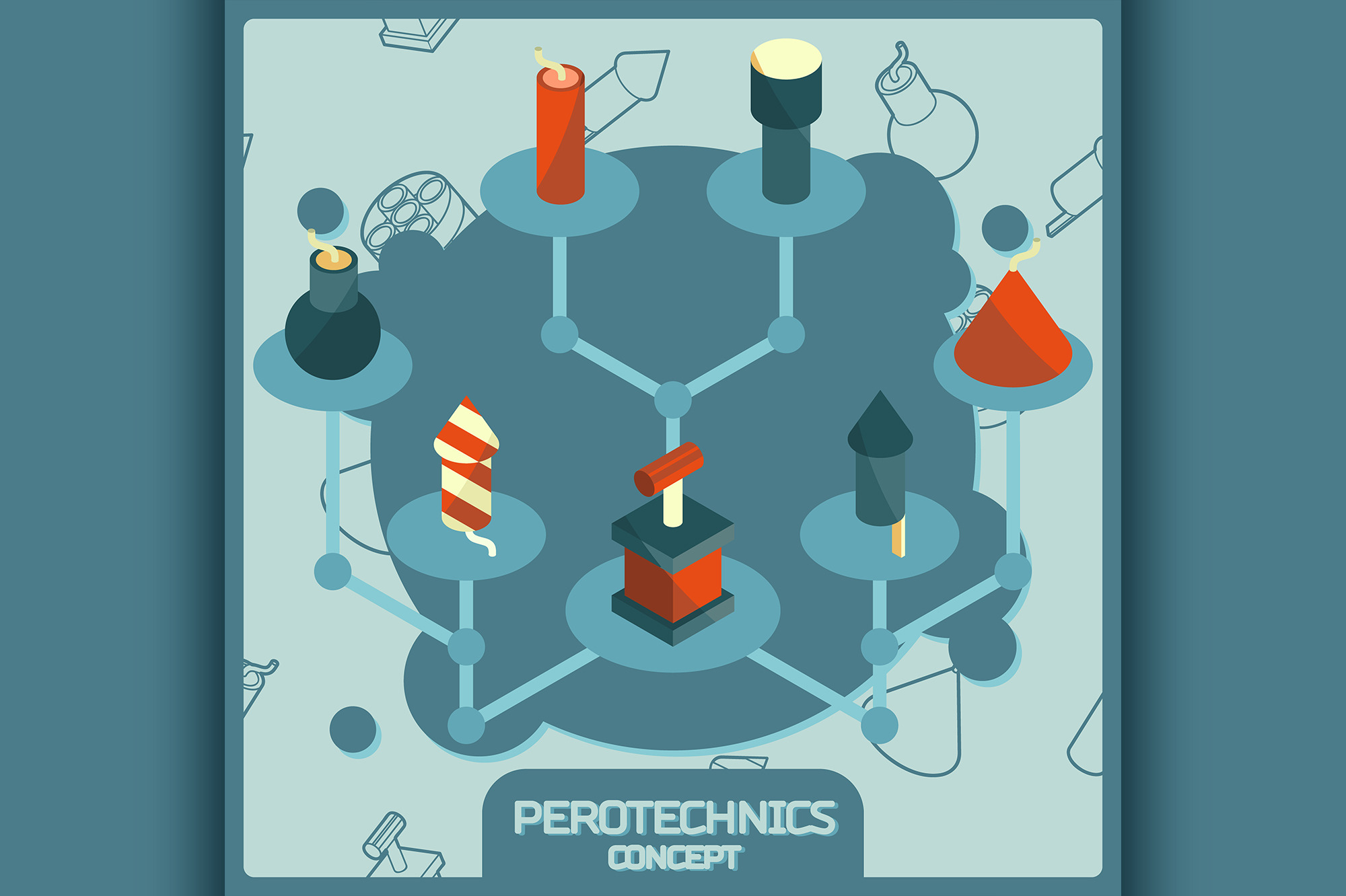 Pyrotechnics color concept icons, an Illustration by Netkoff