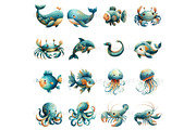 Sea Animals Clip Art Bundle, an Animal Illustration by Nicole Branger Art (Thumbnail 7 of 19)