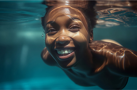Woman underwater pool. Generate Ai, a Person Photo by Ylivdesign