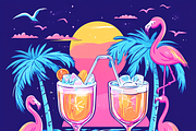Neon Tropical Beach Party Scene, a Background Graphic by Printable Treasure (Thumbnail 3 of 6)