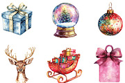 Watercolor Sparkle Christmas Clipart, an Illustration by CraftArtStudio (Thumbnail 3 of 6)