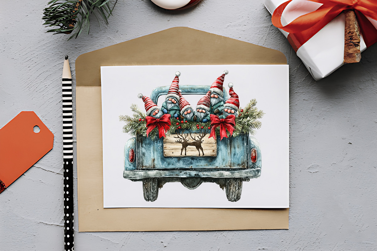 Christmas Gnome and truck clipart bu, an Illustration by RobertsArt (Photo 2 of 6)