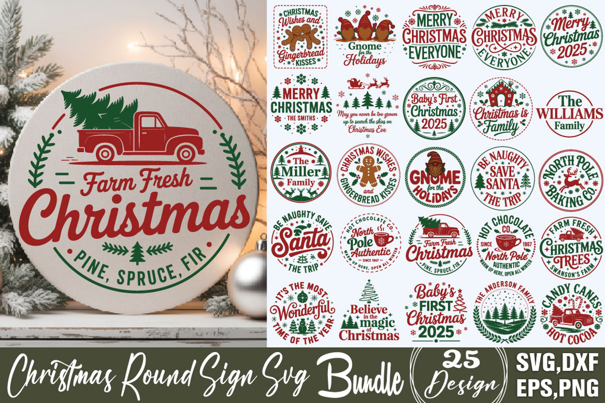 Christmas Round Sign Svg Bundle, an Object Graphic by DollarSmart