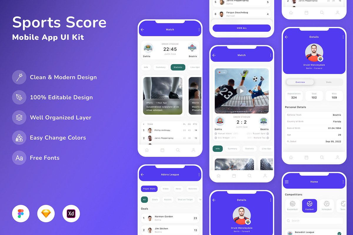 Sports Score Mobile App UI Kit