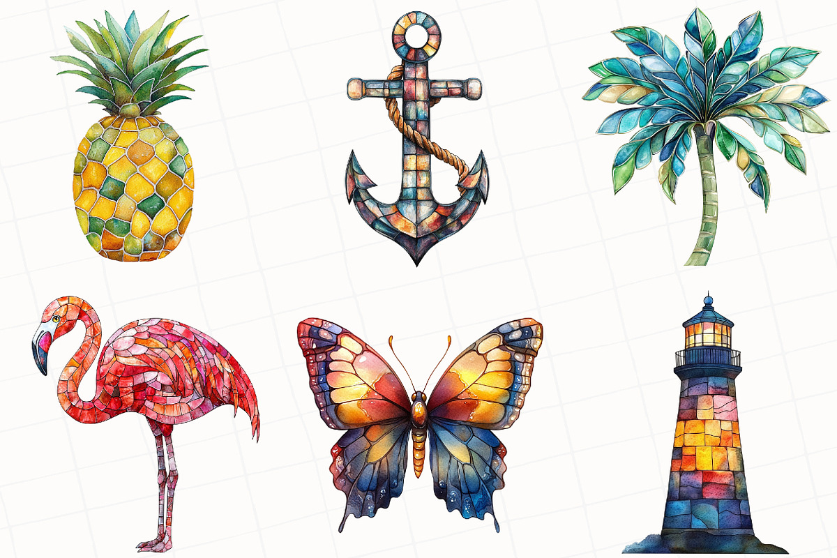 Stained Glass Summer Clipart, an Illustration by OK Design (Photo 4 of 5)