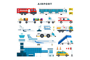 Airport, set of icons. Airport