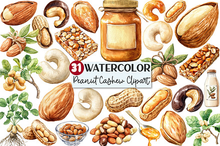 Almond Peanut Cashew Watercolor Clip, an Illustration by Rose Art