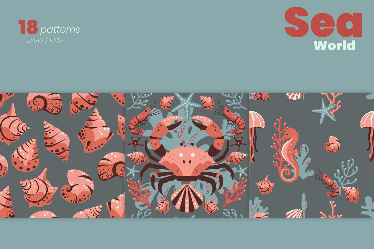 Sea World Seamless Patterns, a Pattern Graphic by moja doodle (Photo 5 of 8)