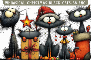 Whimsical Christmas Black Cats Clipa, an Illustration by Libby Wishes