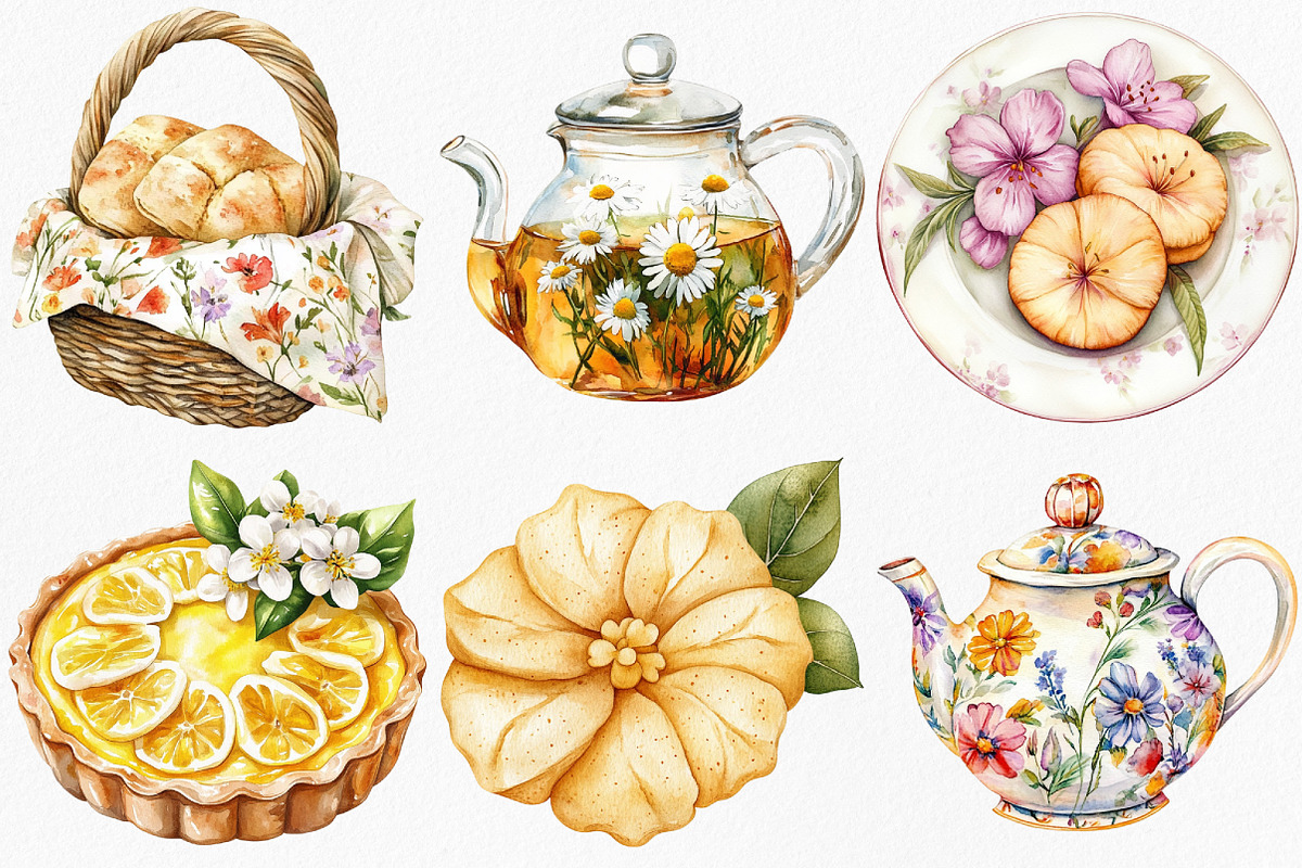 Floral Afternoon Tea Clipart, an Illustration by Canvas Craft (Photo 2 of 7)