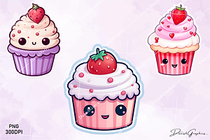 Cute Cupcake Stickers PNG