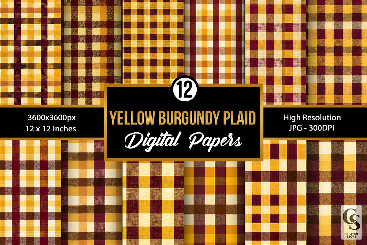 Yellow & Burgundy Plaid Patterns, a Pattern Graphic by Creative Store (Photo 1 of 5)