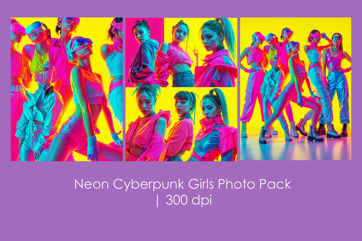 Neon Cyberpunk Girls Photo Pack, a Person Illustration by StockVerse Creative (Photo 1 of 4)