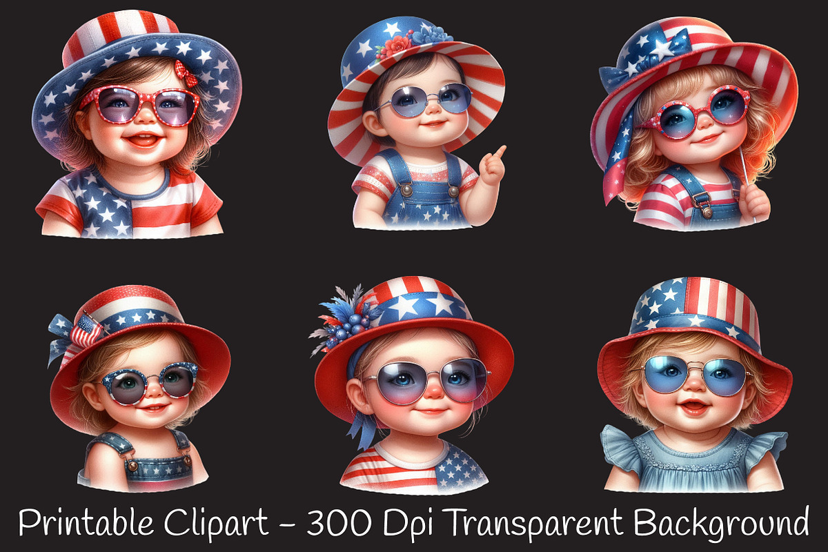 4th Of July Cute Baby Girl Clipart, a Person Illustration by RobertsArt (Photo 7 of 7)